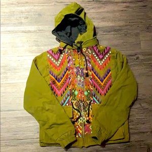 Green hand embroidered hooded jacket